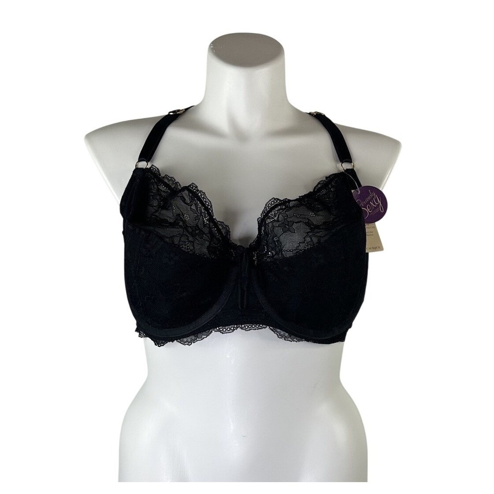 NWT Cacique Lace Balconette Seriously Sexy Black Lace Underwire Women's 44F
